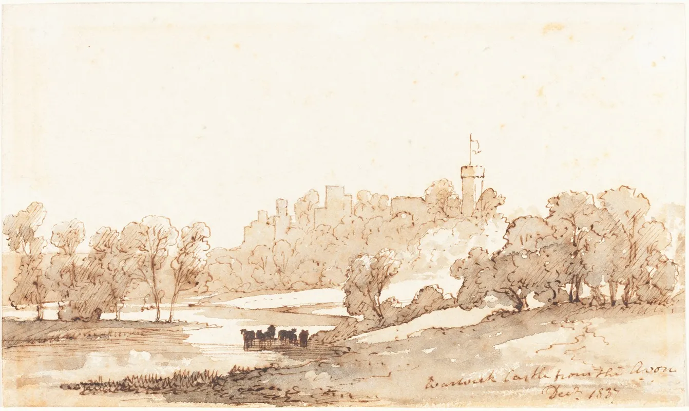 Warwick Castle From The Avon Wall Art by John Baverstock Knight - High-Resolution Digital Print