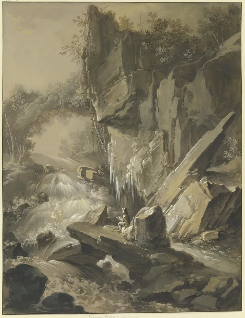 Wasserfall Im Vordergrund Ein Maler Wall Art by Johann Jakob Schillinger - High-Resolution Digital Print