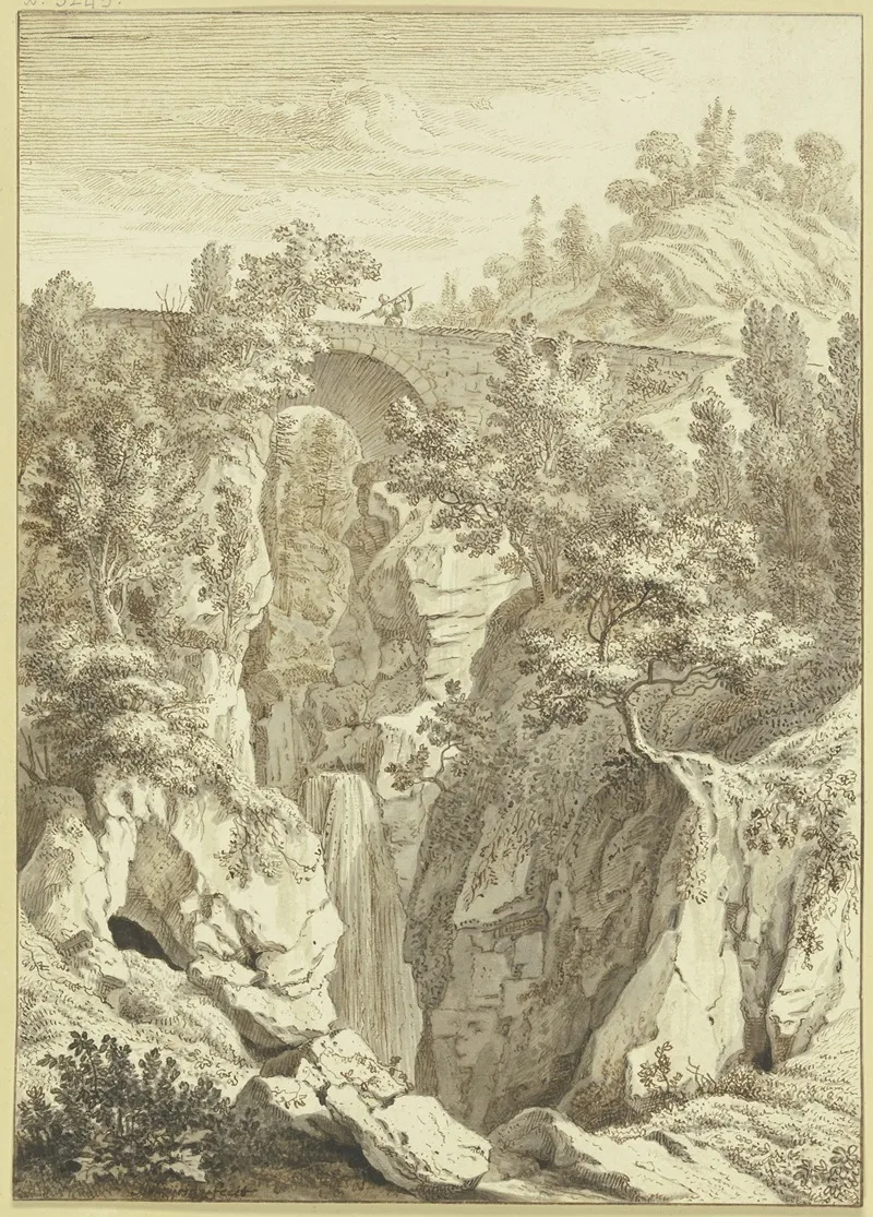 Wasserfall Uber Welchen Eine Steinbrucke Fuhrt Wall Art by Albert Meyeringh - High-Resolution Digital Print
