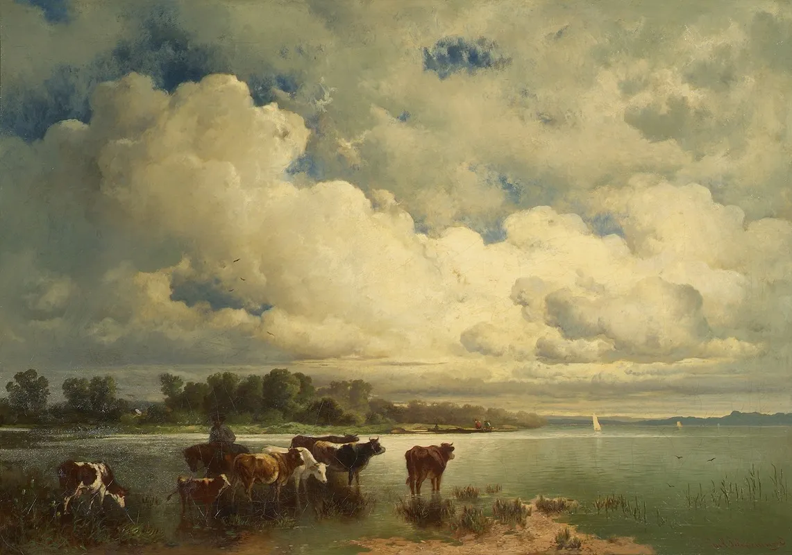 Wasserlandschaft Mit Kuhen