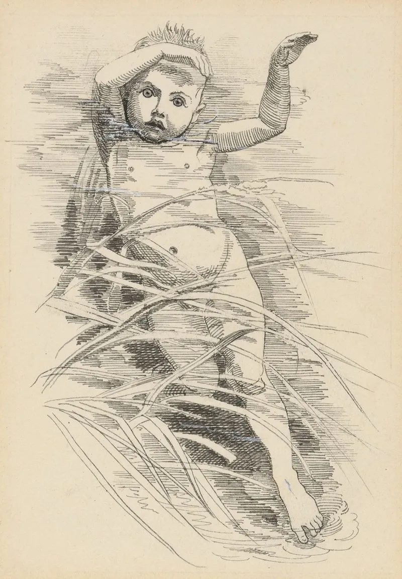 Water Baby Among Reeds Wall Art by Edward Linley Sambourne - High-Resolution Digital Print