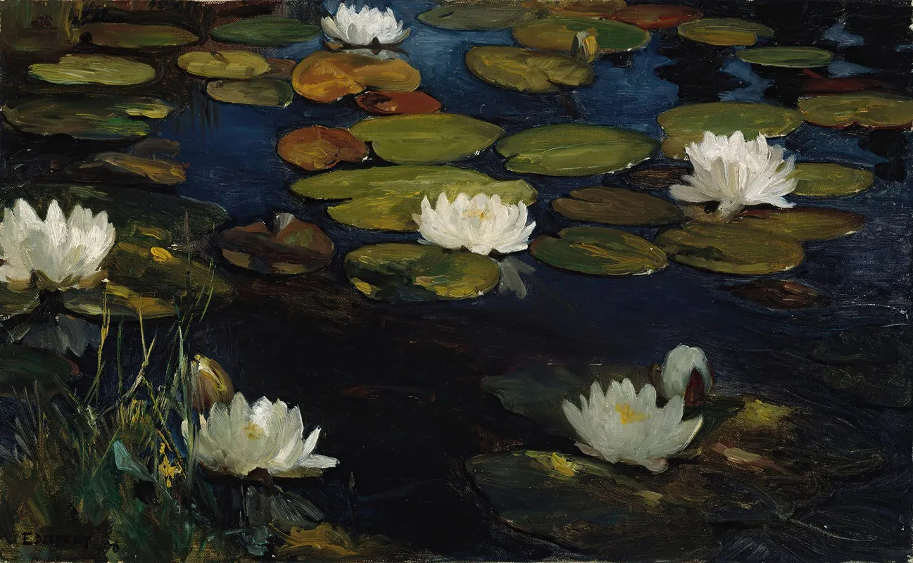Water Lilies Study For The Youth And A Mermaid Wall Art by Albert Edelfelt - High-Resolution Digital Print