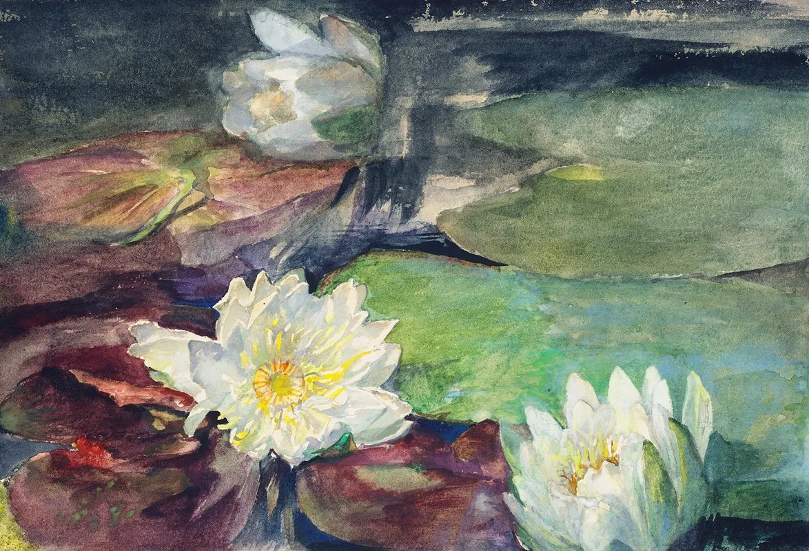 Water Lilies With Green Pads Wall Art by John La Farge - High-Resolution Digital Print