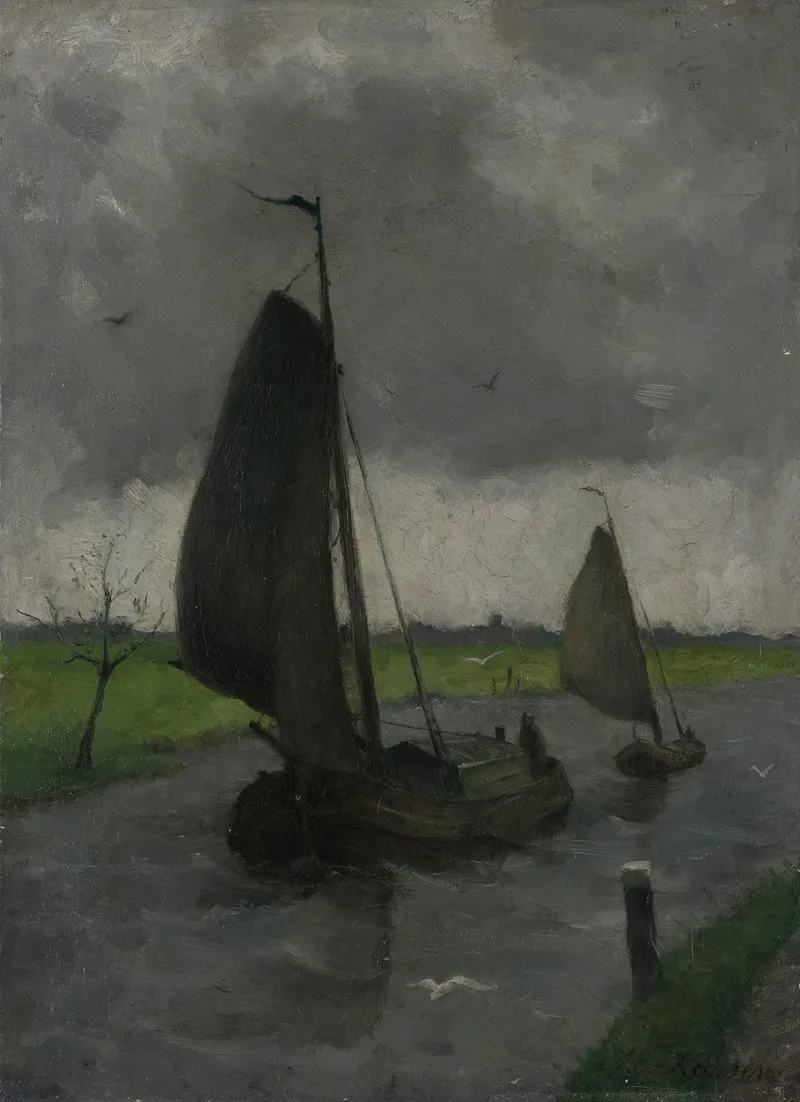Watercourse With Sail Barges