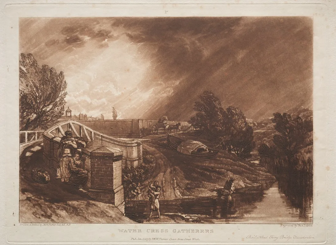 Watercress Gatherers Rails Head Ferry Bridge Twickenham Wall Art by Joseph Mallord William Turner - High-Resolution Digital Print