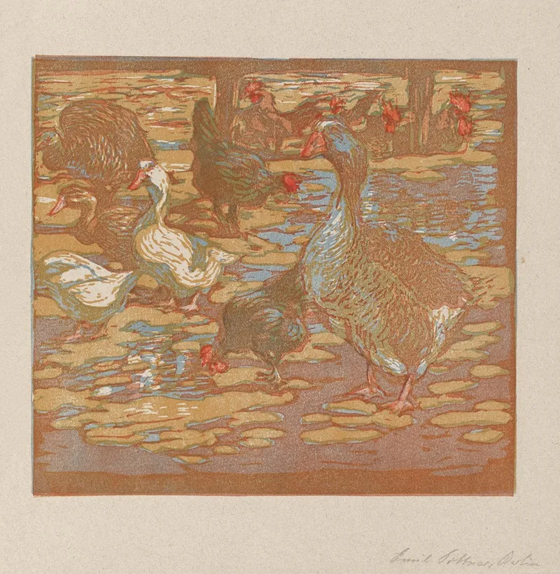 Waterfowl And Chickens Wasservogel Und Huhner Wall Art by Emil Pottner - High-Resolution Digital Print
