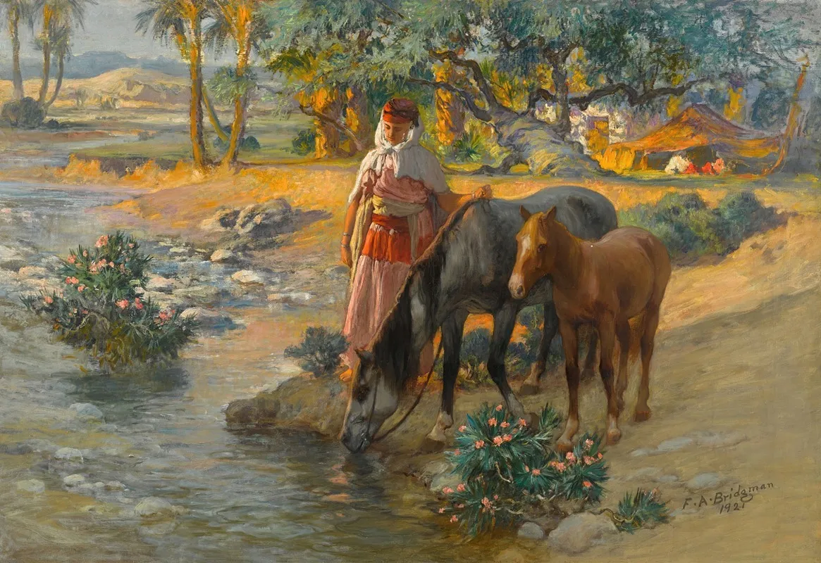 Watering The Horses Wall Art by Frederick Arthur Bridgman - High-Resolution Digital Print
