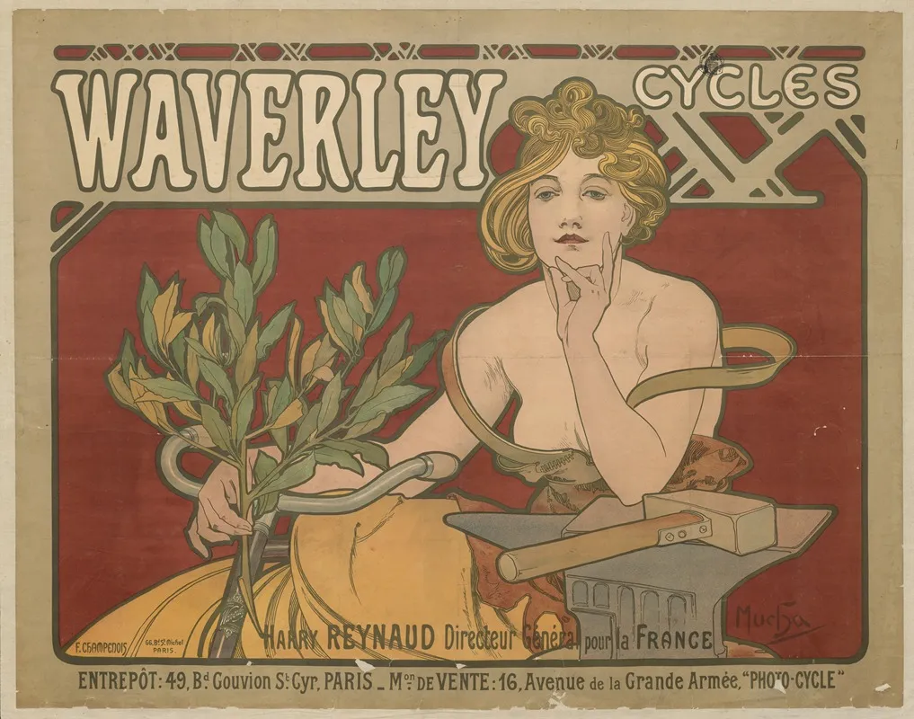 Waverley Cycles Wall Art by Alphonse Mucha - High-Resolution Digital Print