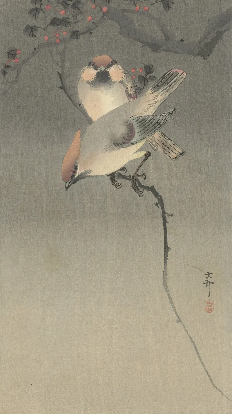 Waxwing Birds Wall Art by Ohara Koson - High-Resolution Digital Print