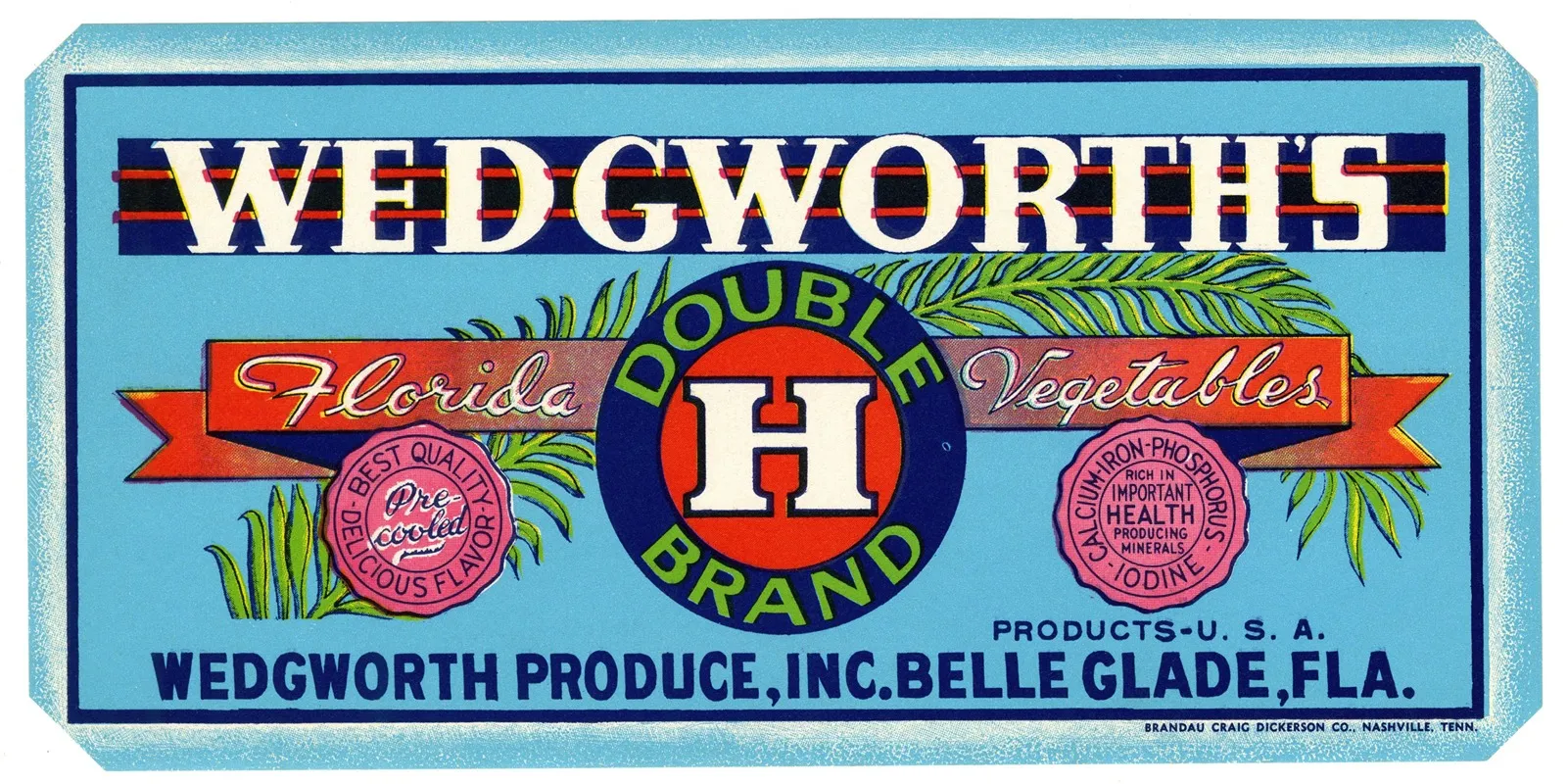 Wedgworths Double H Brand Florida Vegetables Label