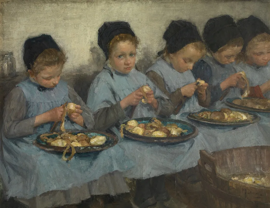 Weesmeisjes Schillen Aardappelen Wall Art by Pierre Jacques Dierckx - High-Resolution Digital Print