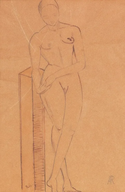 Weiblicher Akt Mit Stele