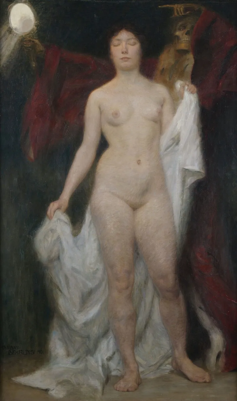 Weiblicher Akt Mit Tod Als Vanitasallegorie Wall Art by Hermann Behrens - High-Resolution Digital Print