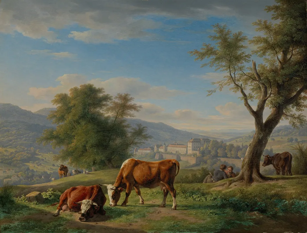 Weidende Tiere In Landschaft Bei Baden Baden Wall Art by Carl Kuntz - High-Resolution Digital Print