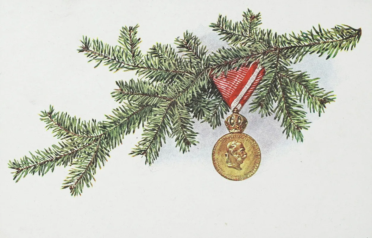 Weihnachtskarte Tannenzweige Mit Medaille Franz Joseph I 1915 Wall Art by M. Munk - High-Resolution Digital Print