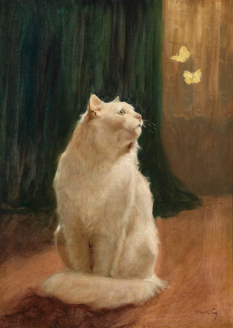 Weise Katze Und Zwei Zitronenfalter Wall Art by Arthur Heyer - High-Resolution Digital Print
