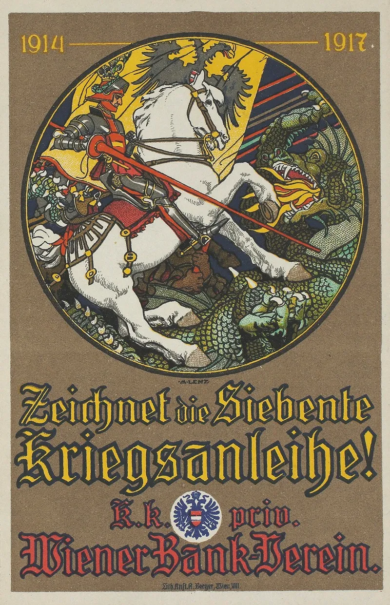 Werbe Blatt Des Wr Bankvereins Fur Die 8 Kriegsanleihe Der Hl Georg Im Kampf Mit Dem Drachen
