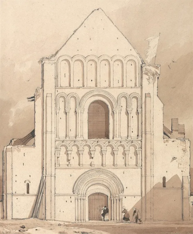 West Front Of The Church Of Oyestraham Ouistreham Near Caen Normandy Wall Art by John Sell Cotman - High-Resolution Digital Print