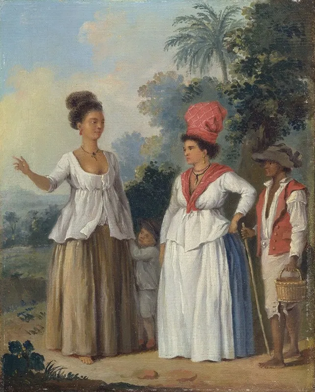 West Indian Women Of Color With A Child And Black Servant