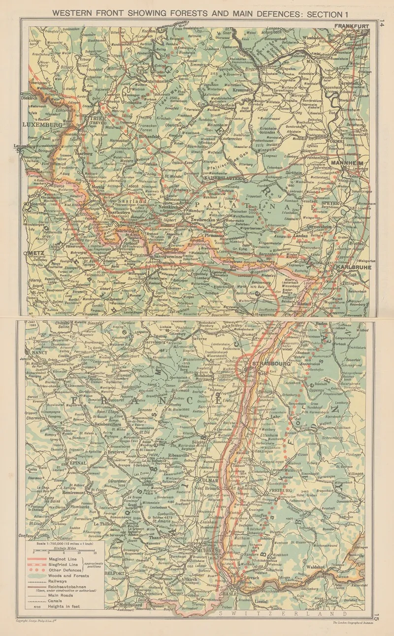 Western front Showing Forests And Main Defences Section Wall Art by London Geographical Institute - High-Resolution Digital Print