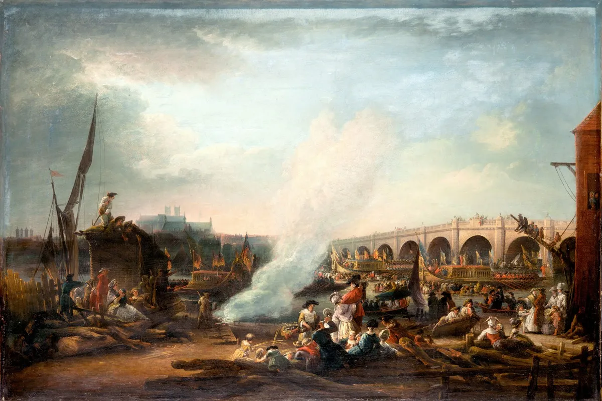 Westminster Bridge And The Thames Procession Of King Christian Vii Of Denmark In 1769