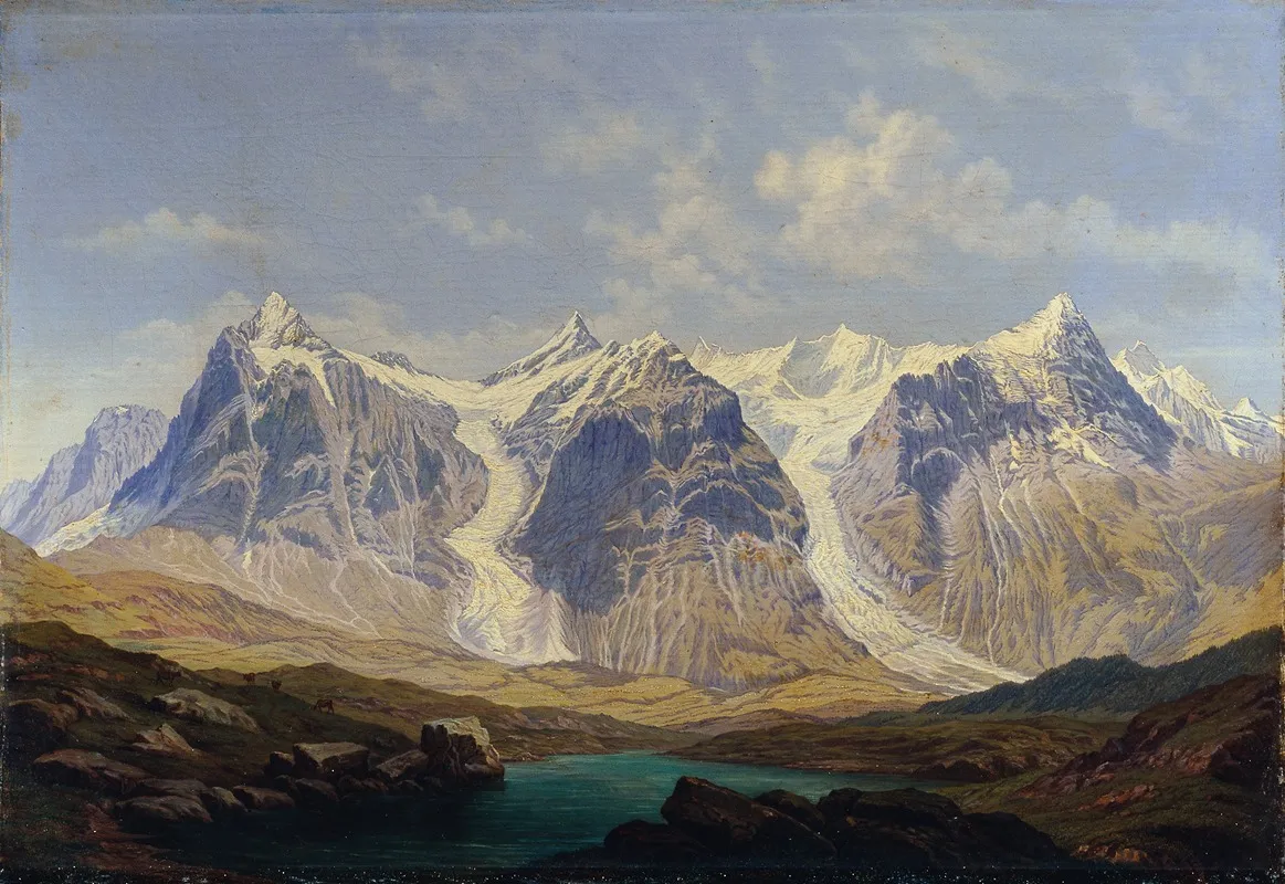 Wetterhorn Mettenberg Und Eiger Mit Den Beiden Dazwischenliegenden Grindelwaldgletschern Wall Art by Johann Michael Sattler - High-Resolution Digital Print
