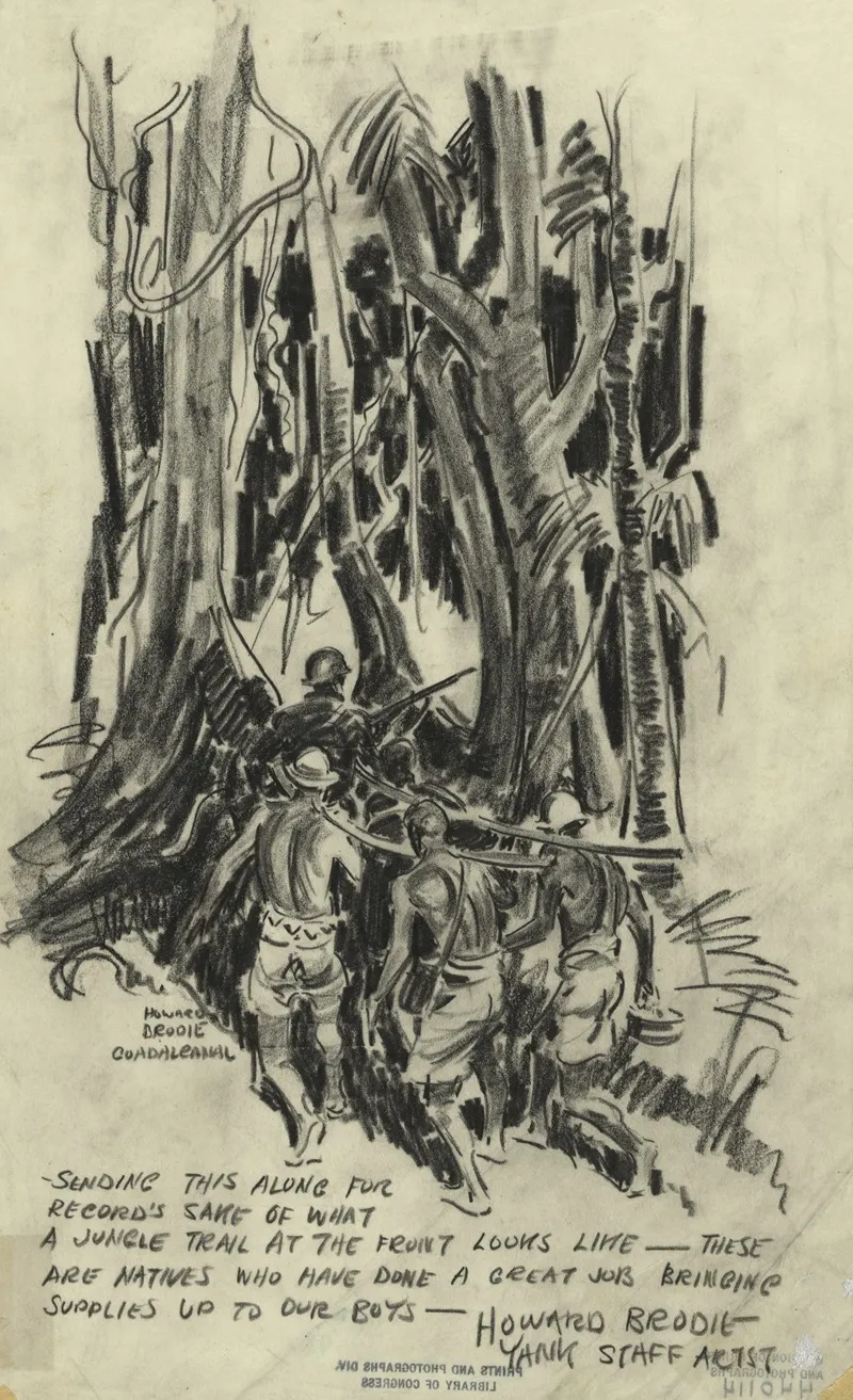 What A Jungle Trail At The Front Looks Like Wall Art by Howard Brodie - High-Resolution Digital Print