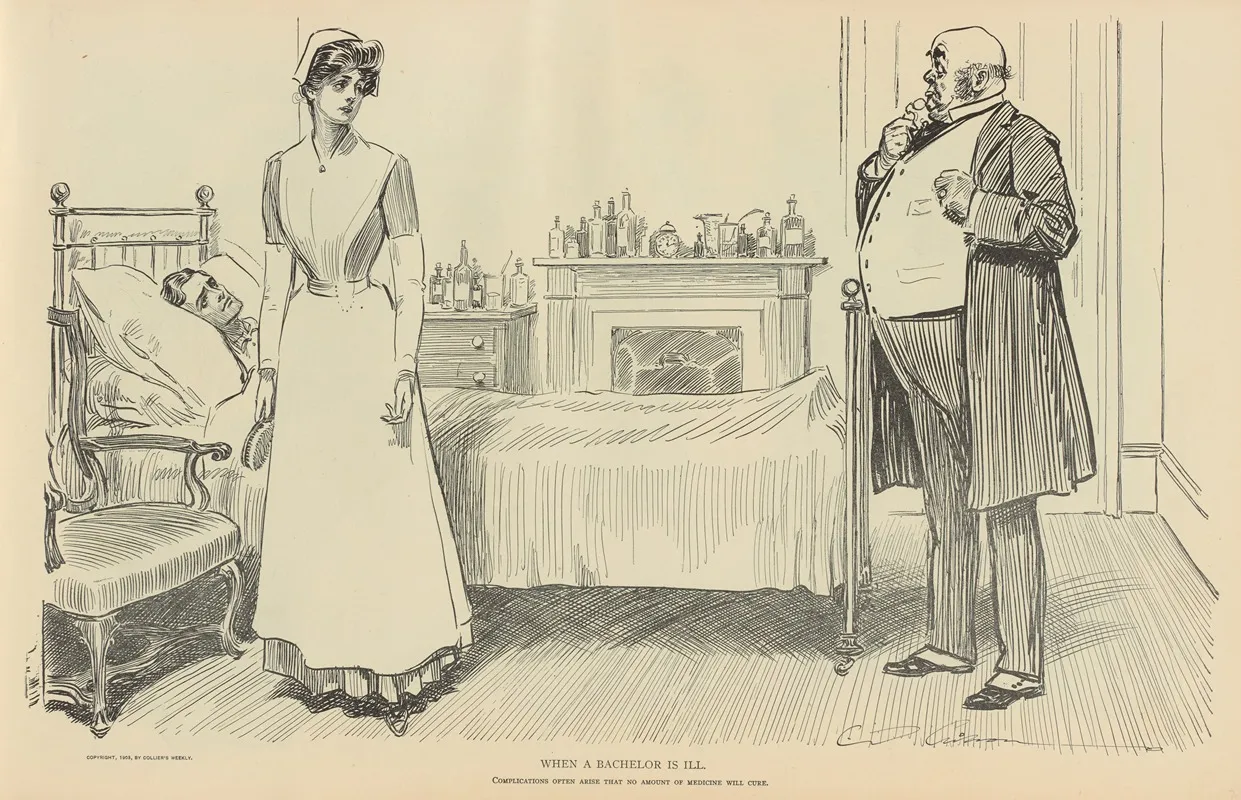 When A Bachelor Is Ill Wall Art by Charles Dana Gibson - High-Resolution Digital Print