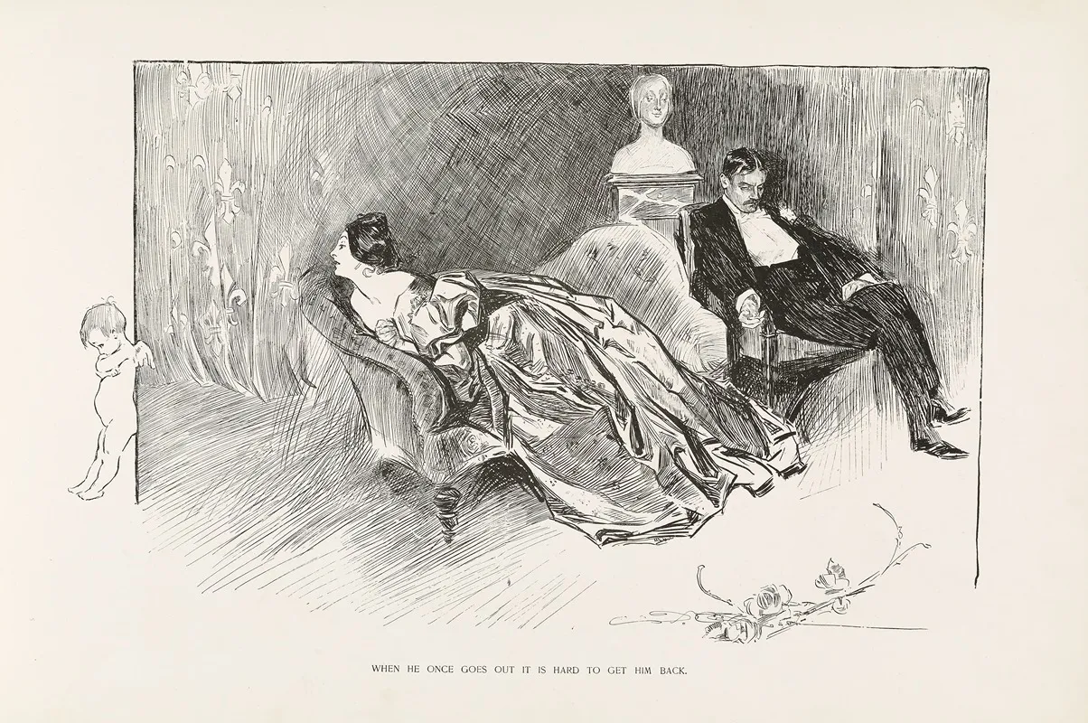 When He Once Goes Out It Is Hard To Get Him Back Wall Art by Charles Dana Gibson - High-Resolution Digital Print