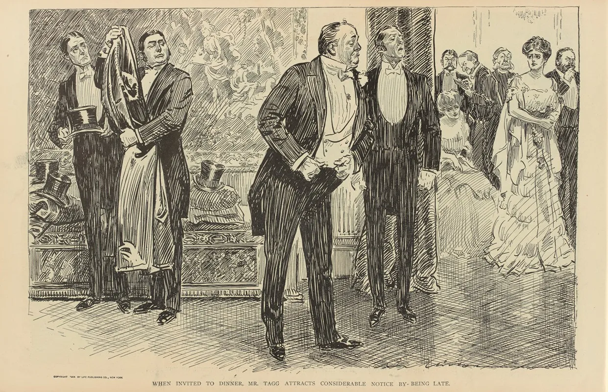 When Invited To Dinner Mr Tagg Attracts Considerable Notice By Being Late Wall Art by Charles Dana Gibson - High-Resolution Digital Print