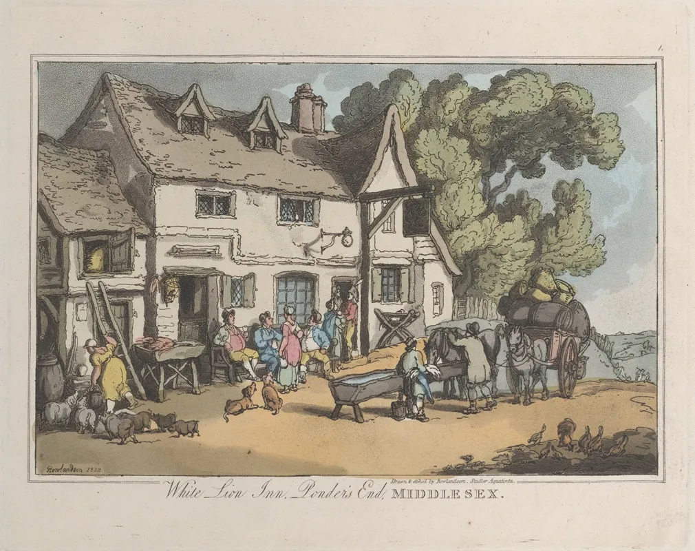 White Lion Inn Ponders End Middlesex Wall Art by Thomas Rowlandson - High-Resolution Digital Print