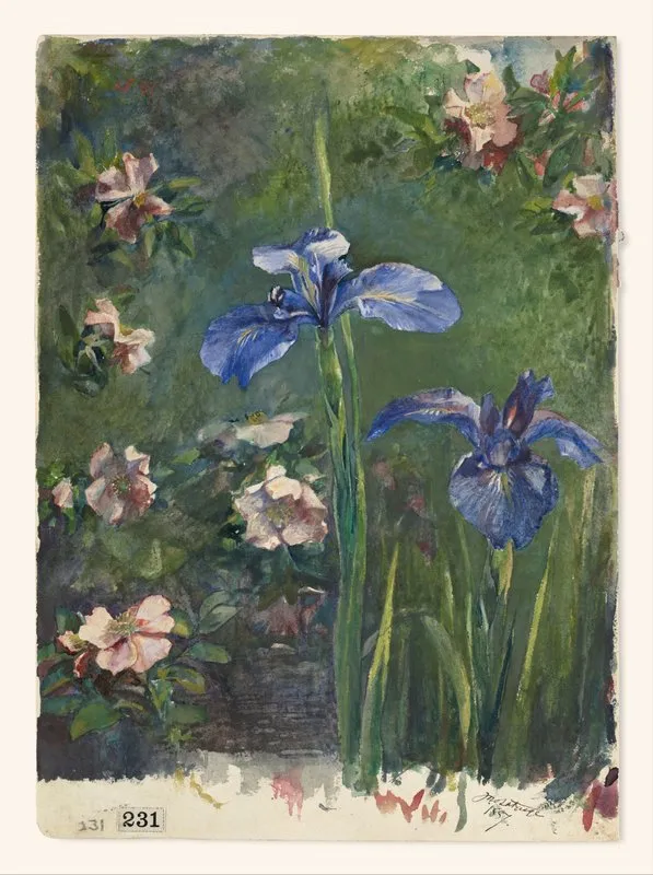 Wild Roses And Irises Wall Art by John La Farge - High-Resolution Digital Print