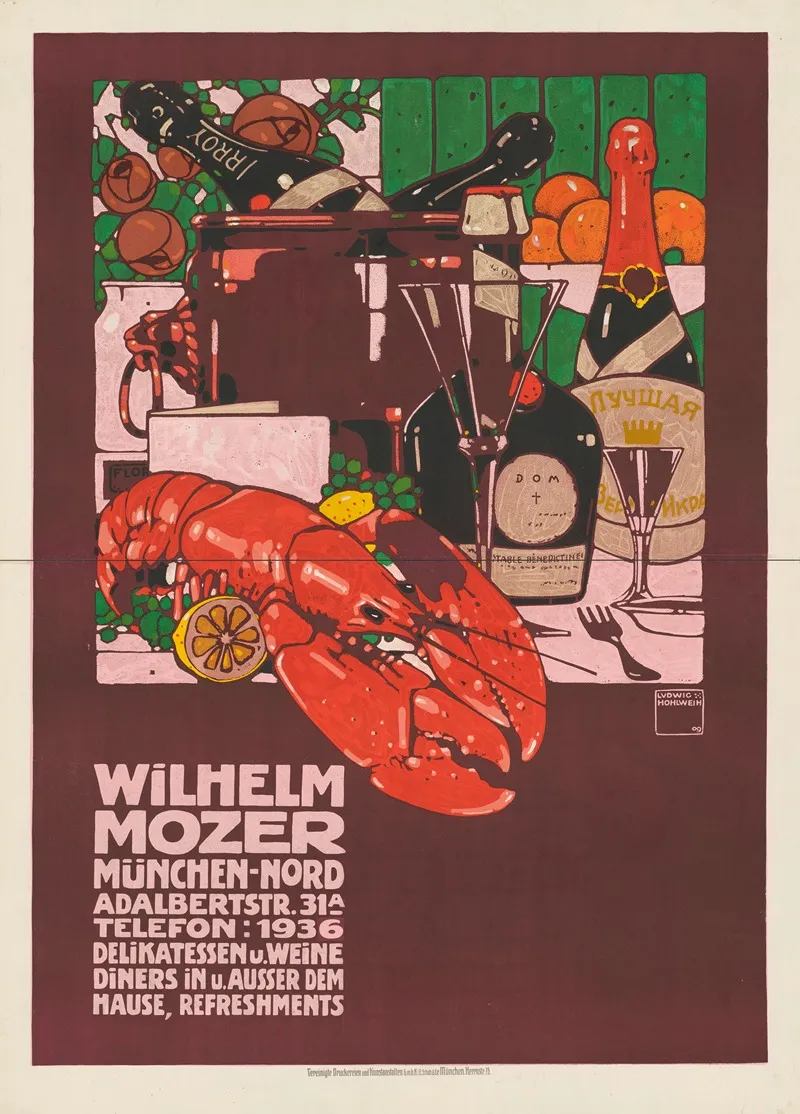 Wilhelm Mozer Munchen Delikatessen Und Weine Wall Art by Ludwig Hohlwein - High-Resolution Digital Print