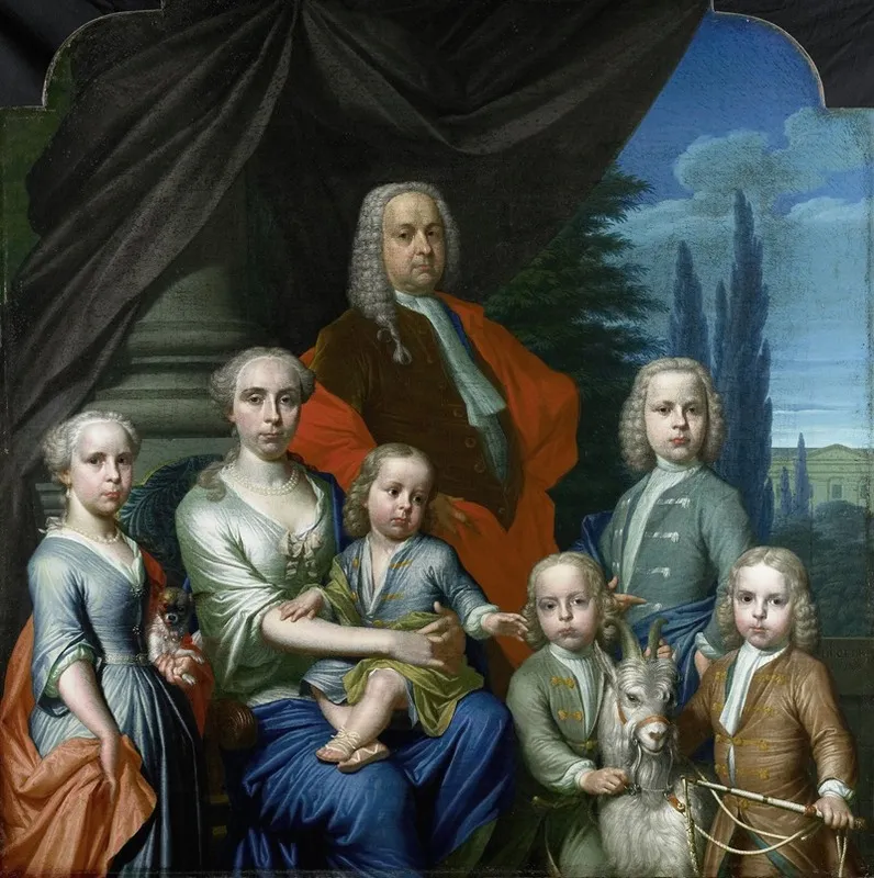 Willem Philip Kops 1695 1756 With His Wife And Children Wall Art by Frans Decker - High-Resolution Digital Print