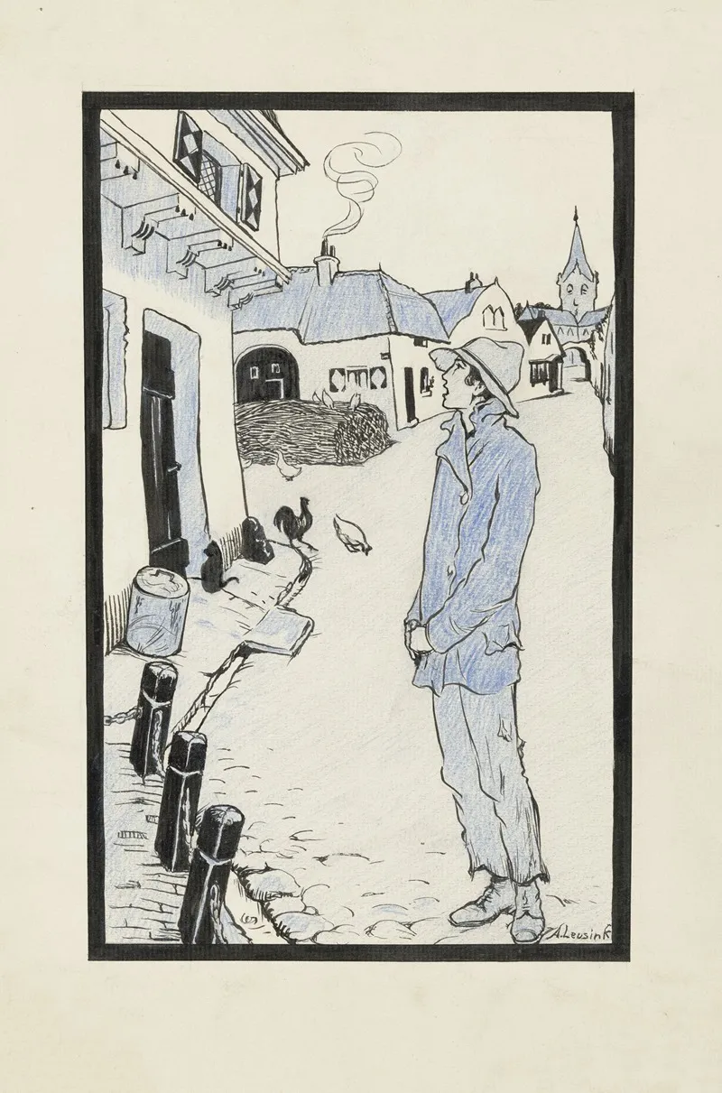 Willem Staat Te Zingen In Een Verlaten Dorpsstraat 2 Wall Art by Anny Leusink - High-Resolution Digital Print