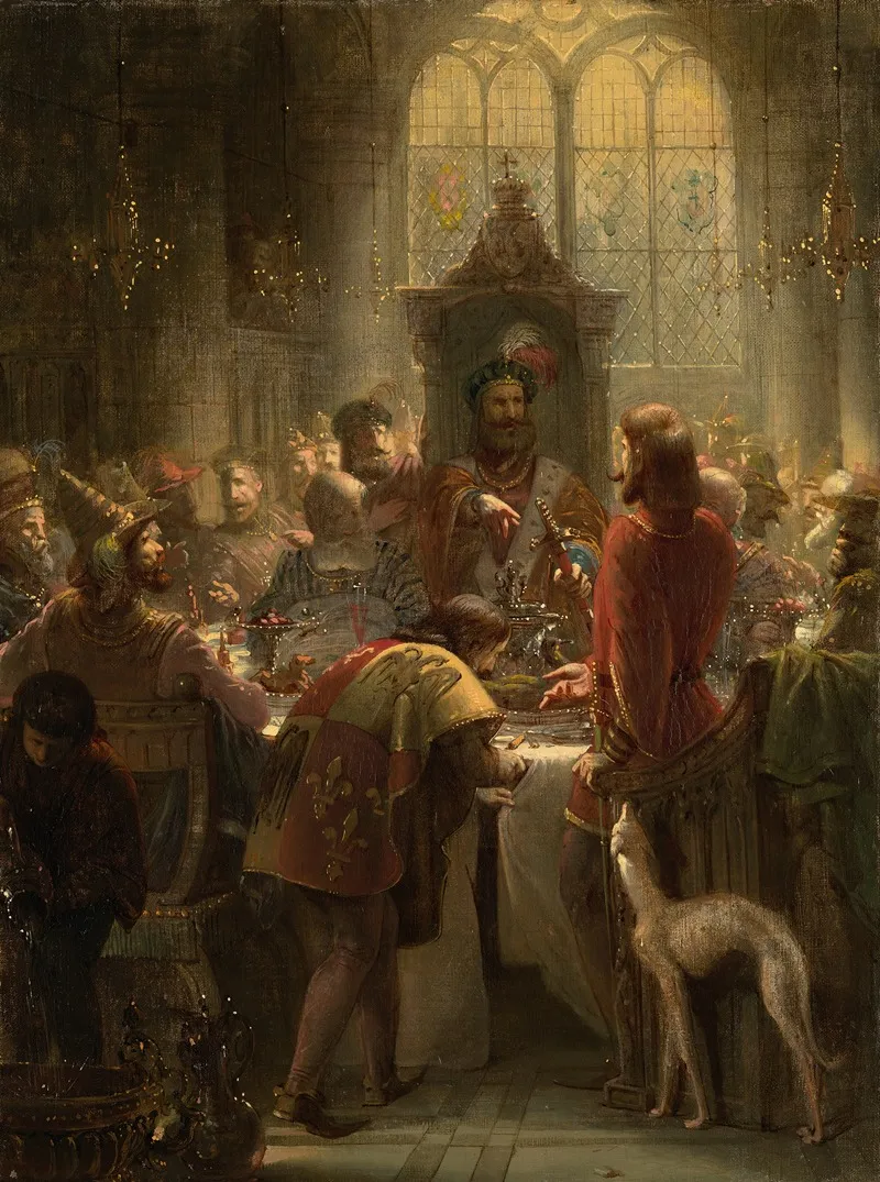 Willem Van Oostervant En Het Doorgesneden Tafellaken Anno 1395 Wall Art by Barend Wijnveld - High-Resolution Digital Print