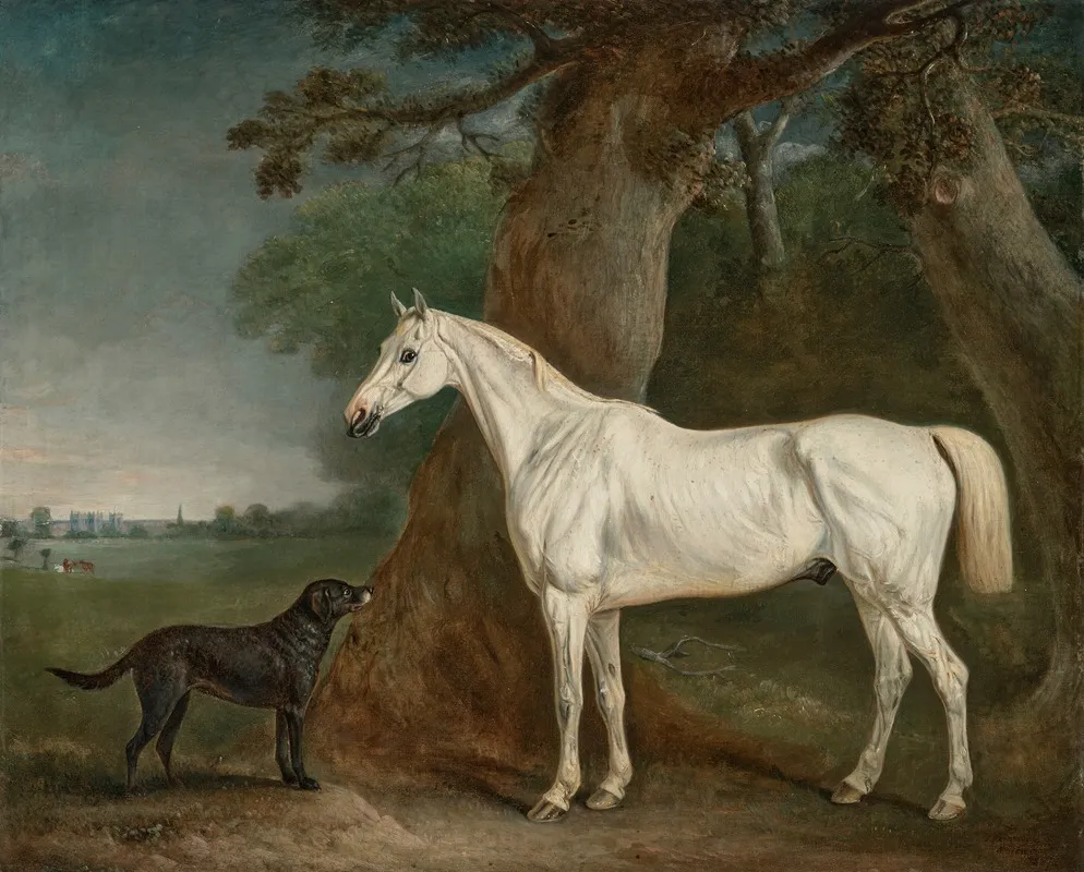 William Bowan Jordan Wilsons Grey Hunter And Newfoundland Shooting Dog In A Wooded Landscape
