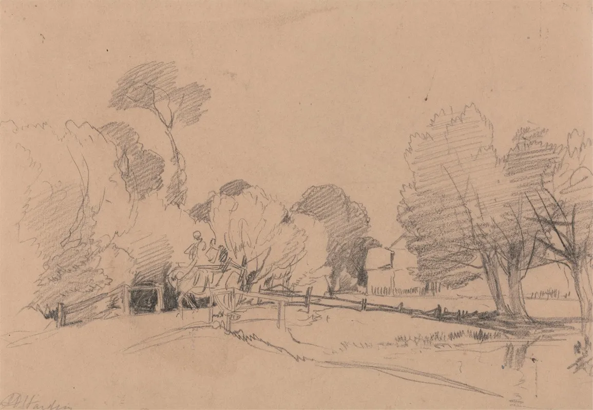 Willows By A Stream Horse And Cart Crossing Bridge