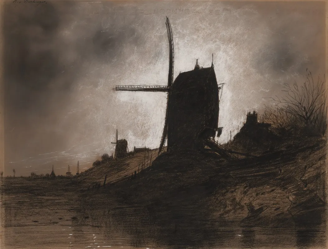 Windmills In A Landscape 2 Wall Art by Eugène Deshayes - High-Resolution Digital Print