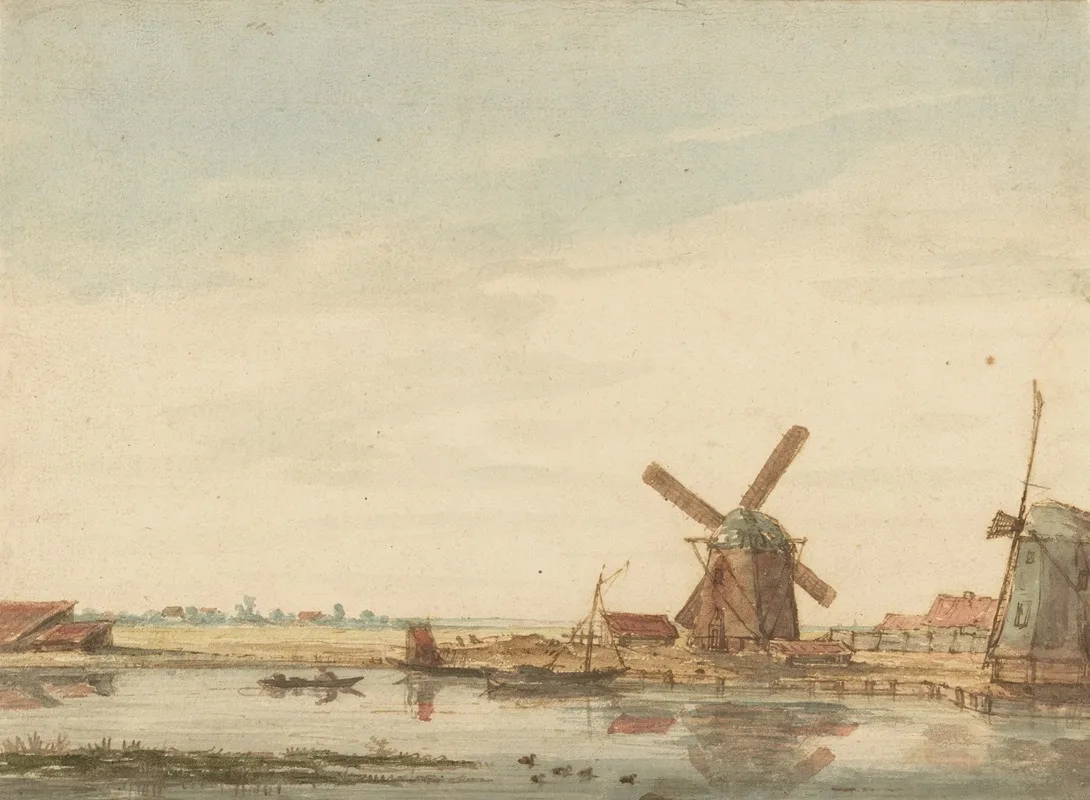 Windmills On A Canal Wall Art by Anthonie Erkelens - High-Resolution Digital Print