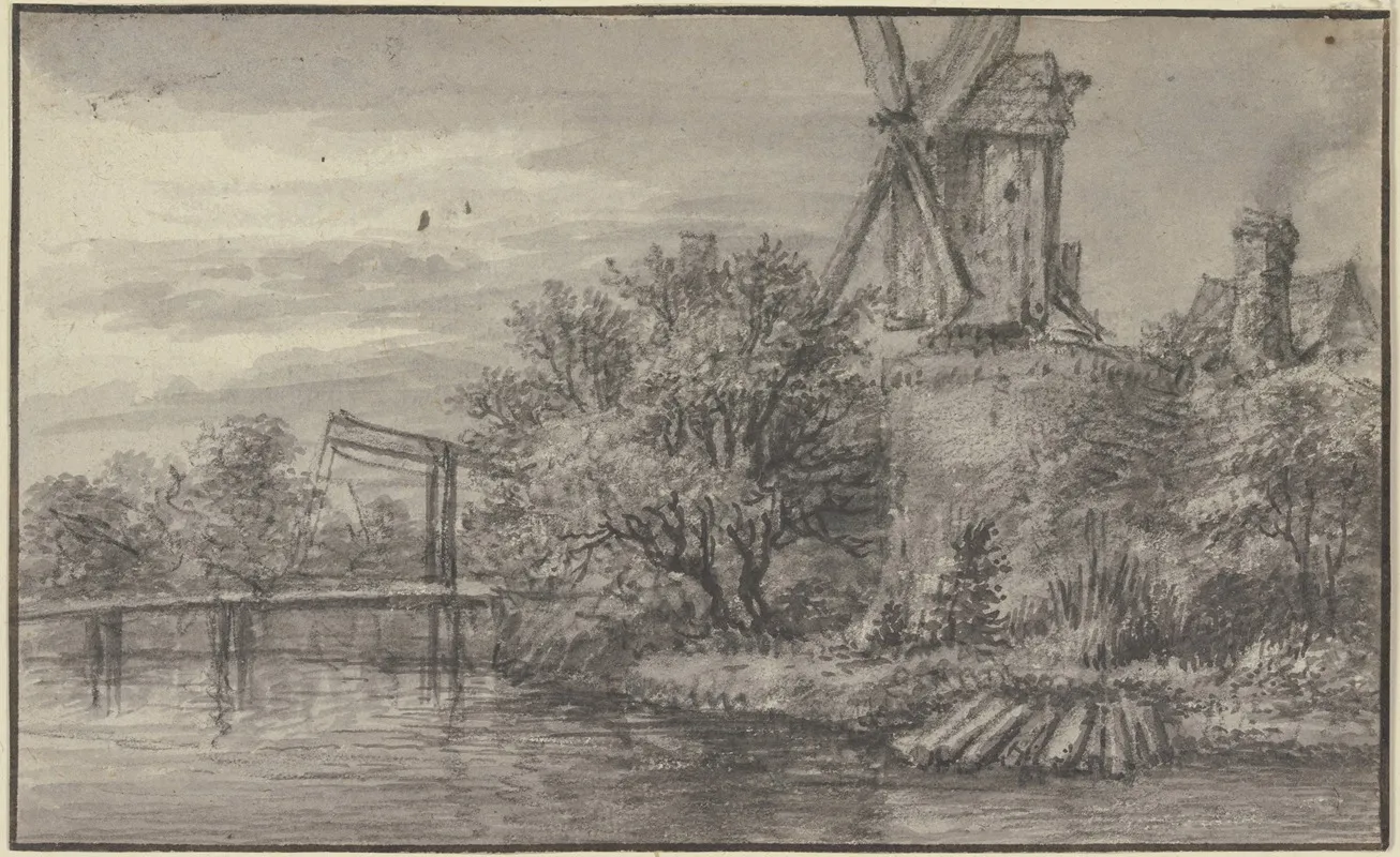 Windmuhle An Einem Kanal Uber Welchen Eine Zugbrucke Fuhrt