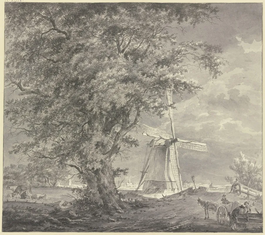 Windmuhle Bei Einem Eichbaum Wall Art by Hermanus van Brussel - High-Resolution Digital Print