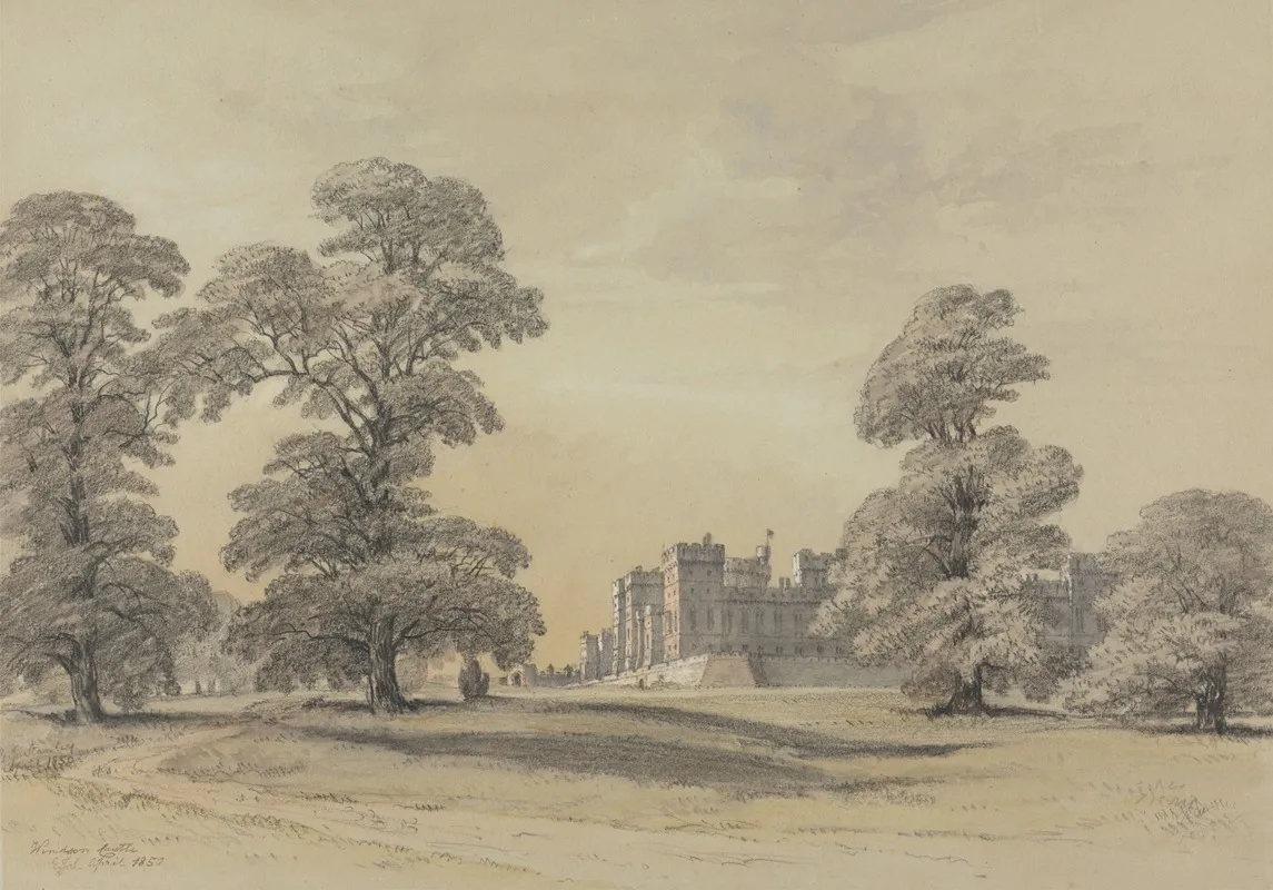 Windsor Castle April 1850 Wall Art by E. J. Stanley - High-Resolution Digital Print
