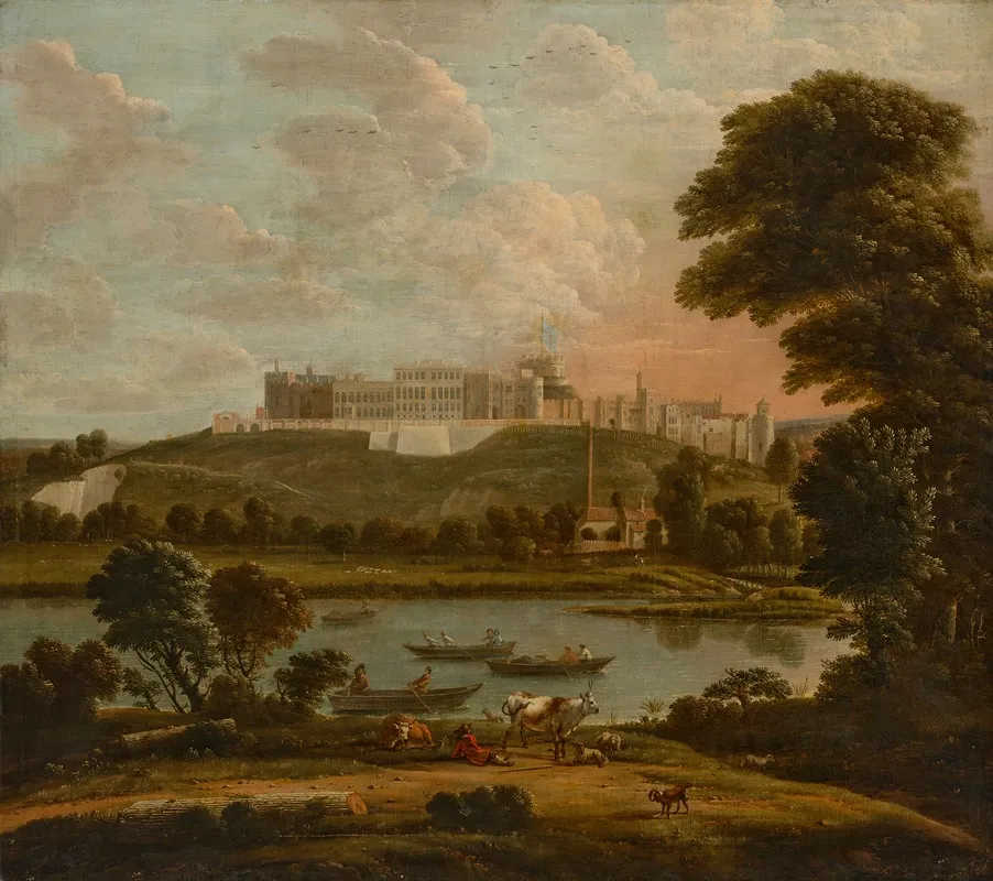 Windsor Castle From Eton With A View Of The River Thames In The Foreground Wall Art by Hendrick Danckerts - High-Resolution Digital Print