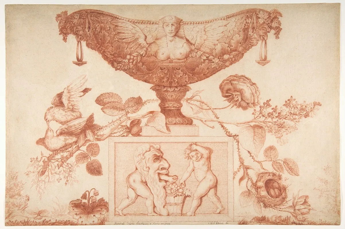 Wine Cooler Or Vase On A Classical Pedestal Wall Art by Aubert Henri Joseph Parent - High-Resolution Digital Print
