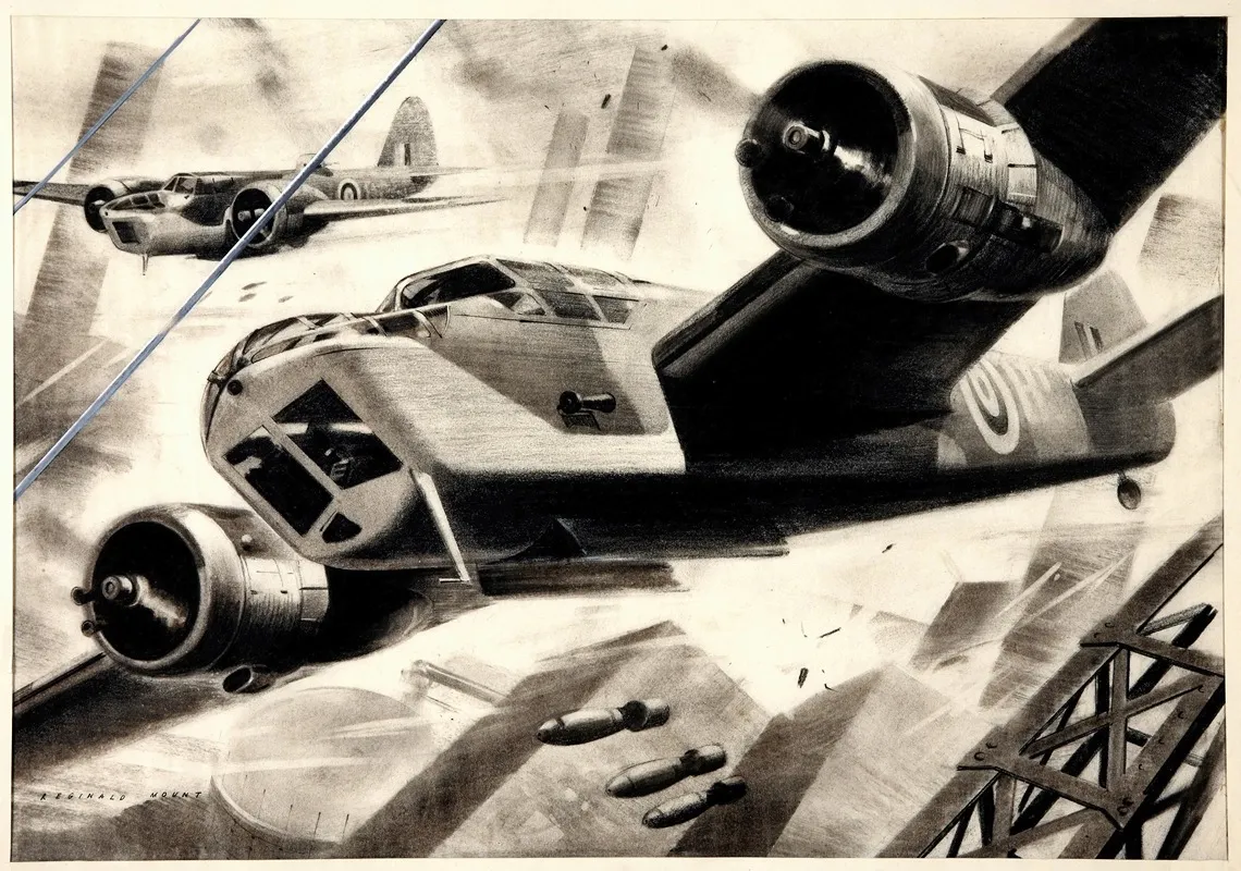 Wing Commander H I Edwards Raf Aircraft In Bombing Raid Wall Art by Reginald Mount - High-Resolution Digital Print