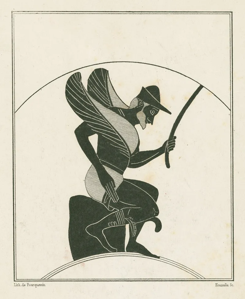 Winged Mercury Seated On A Stone Cube In The Pose Of A Messenger Wall Art by Alexis Louis Pierre Housselin - High-Resolution Digital Print