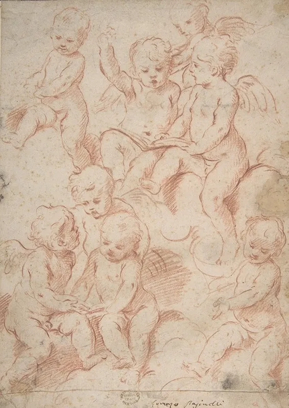 Winged Putti With Open Music Books Wall Art by Lorenzo Pasinelli - High-Resolution Digital Print