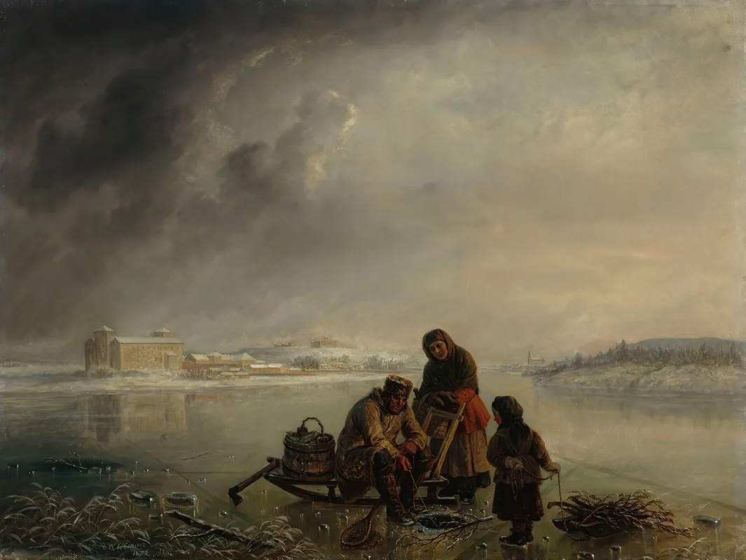 Winter Fishing In Front Of Turku Wall Art by Robert Wilhelm Ekman - High-Resolution Digital Print