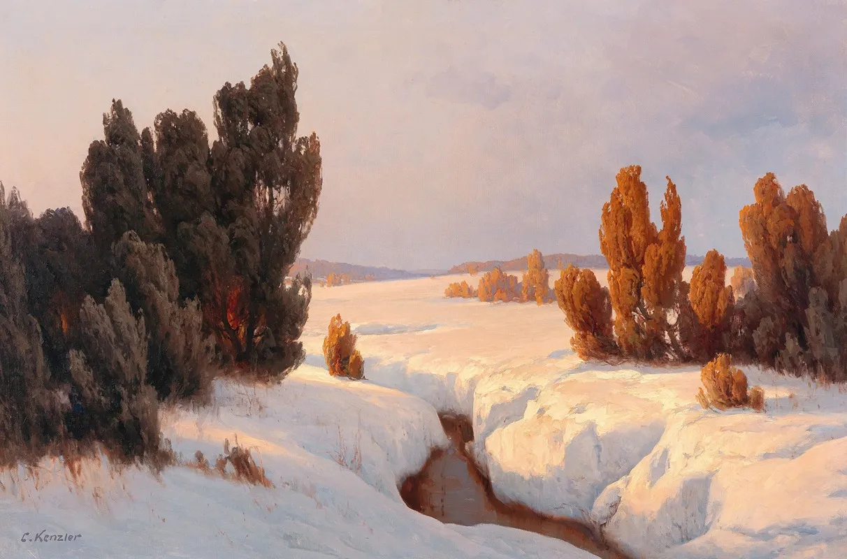 Winter Landscape In The Sun Wall Art by Carl Kenzler - High-Resolution Digital Print